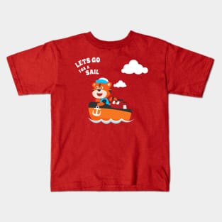 Cute tiger the animal sailor on the boat with cartoon style. Kids T-Shirt